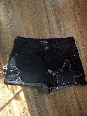 Fashion Nova Black Distressed Star Denim Cutoff Shorts